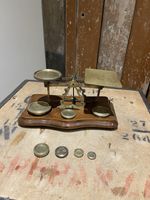 Vintage Antique Brass and Wooden Postal Letter Scales with Weights