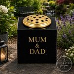 Black Granite Engraved Memorial vase, Grave Marker , Cremation 6”x6”x6”