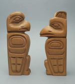 Cedar Wood Carved Totem Poles Eagle Thunder Bird Signed J.MICHAEL @NWA Alaska 6½