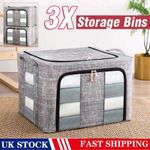3PCS 66L Folding Storage Box Made of Thick Fabric Steel Frame Wardrobe Organizer