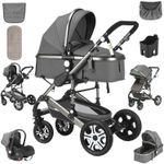Baby Pram 3 in1 Travel System Buggy Car Seat Pushchar Up To 22Kg Black / Wyyltrv