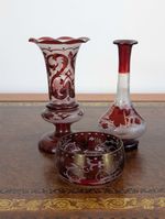 Bohemian antique ruby glass collection, late 19th century, vases &bowl, engra