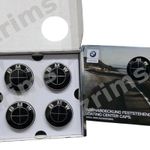 BMW 68mm Floating Wheel Centre Caps Set of 4 Self Levelling Hub Caps Black & Wh