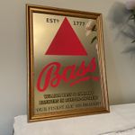 Bass Draught Beer Gold Tint Mirror Pub Bar Sign Collectible Veneer Gilt Frame
