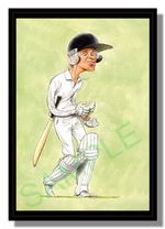 Framed caricature of David Gower by John Ireland free p&p UK