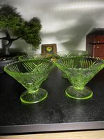 4 Vintage Green Glass Fruit/Desert/ Sherbet Bowls Depression Glass Set