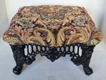 Vintage Ornate Fancy Cast Iron Foot Stool Upholstered Top