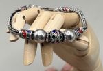 Vintage Sterling Silver 925 Ornate Enameled Beaded Bracelet, 7”