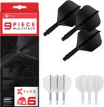K-Flex Integrated Dart Flights & Shafts No.6 Flight, 9-Pack Black, White & Clear