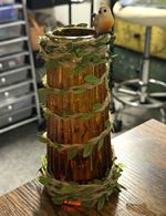 Handmade Amber Green Resin Cylinder Vase, Jute Wrap, Bird Nature Decor