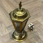 Brass Lantern-Style Table Lamp with Star Cut-Outs, UK 3-Pin Plug