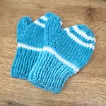 Kids age 1-3 years Unisex Blue & White Striped Wool Knit Mittens Stretch Winter