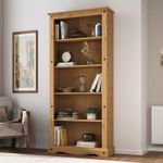 Corona Tall Bookcase Large Mexican Solid Pine Wood 5 Book Shelves