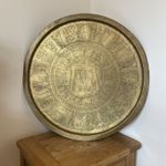 Antique Egyptian handmade large brass plate Etched Serving Tray 26” Hieroglyphs 