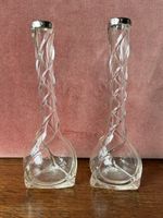 2 x 1930s SILVER RIM STYLISH GLASS BUD VASES - WILLIAM J HOLMES, BIRMINGHAM.