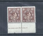 St Lucia stamps.   1938 GVI 8d pair MH SG 134c (AV460)