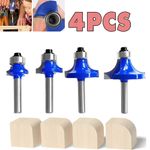4 pcs Round Over Router Bit Cutter 1/2" 3/8" 1/4" 1/8" Radius Woodworking Cutter