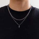 2Pcs/Set Stainless Steel Metal Rivet Pendant Thin Snake Chain Necklace for Men P