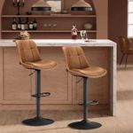 VASAGLE Bar Stools Set of 2, Height Adjustable Swivel Kitchen Caramel Brown
