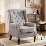 Retro Accent Chair Wingback Armchair with Wood Frame for Living Room Grey