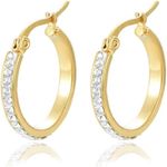 Yumay 9CT Yellow Gold round Hoop Earrings with White Crystal for Women And