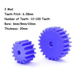 2 Modulus 12~100 Teeth 6/8/10mm Bore Blue Nylon Spur Gear Cylinder Flat Gears
