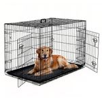 Folding Metal Dog Crate 24/36/42/48" with Double Doors Portable Wire Kennel 