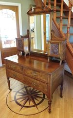 Antique Edwardian Walnut and Burr Walnut Dressing Chest 3 Drawers 2 Cupboards