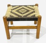 Vintage Handmade Wooden Stool with Woven Rope Seat – Sturdy Rustic Side table