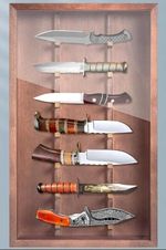 Knife Display Case Cabinet 7 Pcs Red Wood Pocket Knives Holder Wall Shadow Box