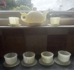 Onyx Polished Stone Tea Set with Teapot Lid, Cups & Saucers 14pcs
