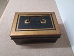 Antique Vintage Metal Cash Strong Box Tin Money Safe Storage , No Key