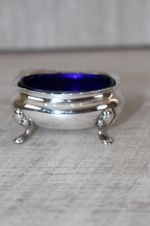 Antique Walker & Hall Sheffield Silver Plate Cobalt Blue Glass Salt Cellar 1921