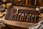 Personalised Full-Grain Leather Tool Roll, Artist Brush Organizer, Custom Engrav