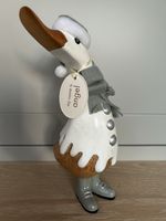 DCUK Wooden Duck Figure Alpine Duck In White And Silver Jacket Grey Scarf & Hat