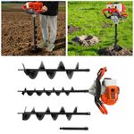 52CC 2.4HP 2 Stroke Gas Post Hole Digger Earth Auger Bore Ground Drill w/3x Bits