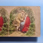 Victorian Fashion Stereoscope 3D C1855 Real Photo Stylish Couple Early Tinted