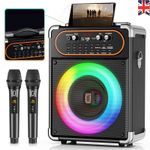 Portable Bluetooth Karaoke Machine Speaker With 2 Wireless Microphones Singing