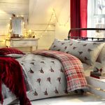 Robin Brushed Cotton Duvet Cover Flannelette Quilt Bedding Set Double Red Grey