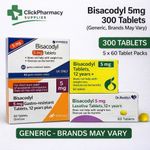 Bisacodyl Constipation Relief, Laxative 5mg - 300 Tablets (5 boxes of 60)
