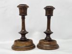 Pair Antique Turned Olive Wood Candlestick Circa 19th Century Treen Victorian AF
