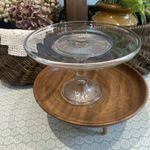VINTAGE GLASS PEDESTAL CAKE STAND DECORATIVE SEGMENT DESIGN 21 Cm Diameter SH
