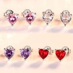 Dainty Heart Stone 925 Sterling Silver Stud Earrings Women Girls Jewellery Gift