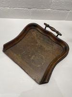 Antique Crumb Catcher Tray With Handle Dark Wood Brass Fixtures