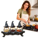 Witchy Hat Apothecary Spice Jars with Resin Stand, Gothic Glass Seasoning
