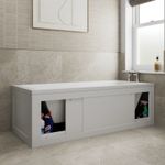 Side Front Storage Bath Panel for 1700 Straight Baths Lockable Modern MDF White