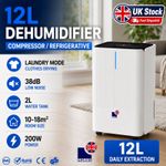Morris 12L Dehumidifier For Mould and Moisture Extraction Quiet 38dB - 25㎡