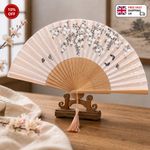 Chinese Style Folding Fan Bamboo Silk Hand Held Wedding Party Fan New UK