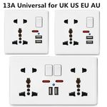 Universal 13A Double Wall Plug Socket 2 Gang 2 USB Charger Port Outlets Plate UK