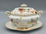Antique Royal Worcester Floral Design Scalloped Handles Sauce Tureen & Stand